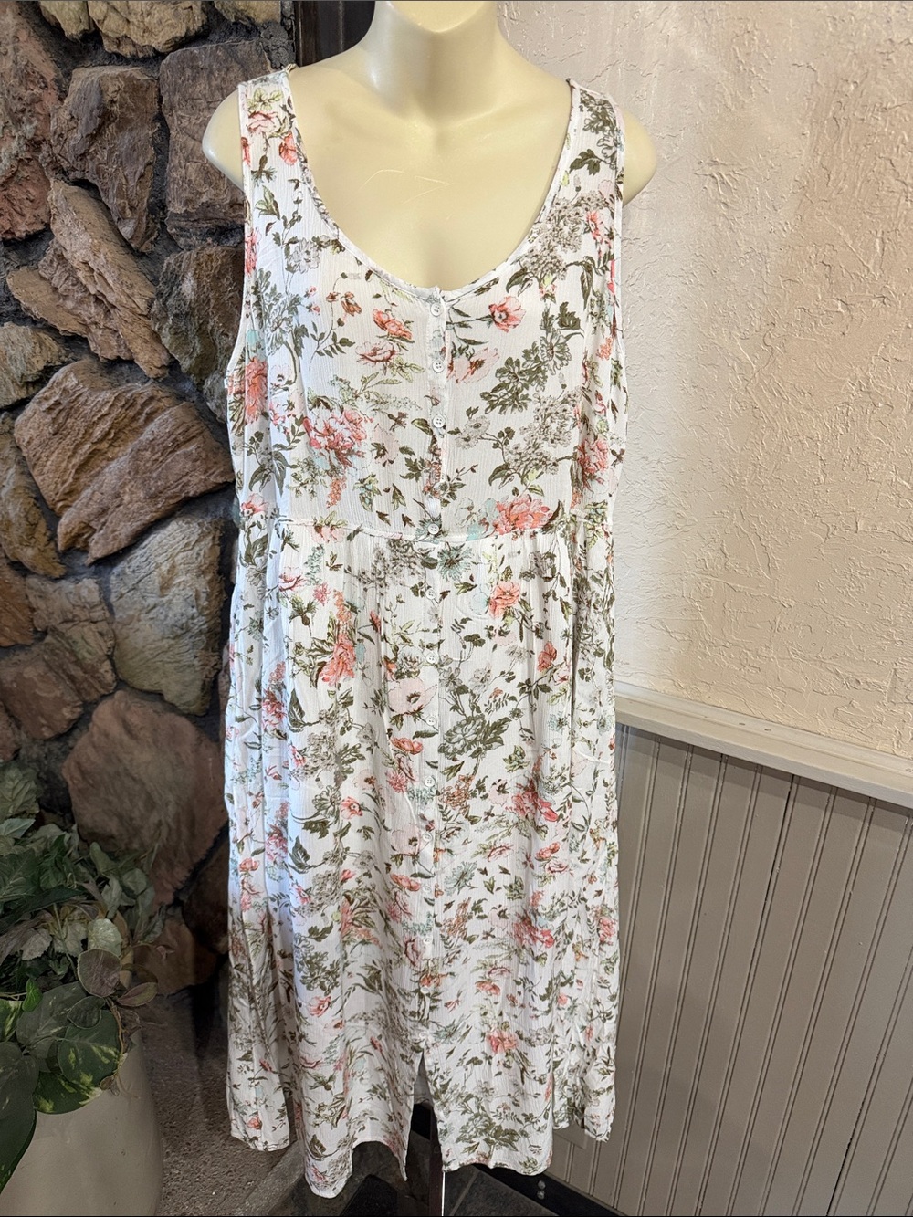 Frye White Floral Maxi Dress with Pink & Green Print